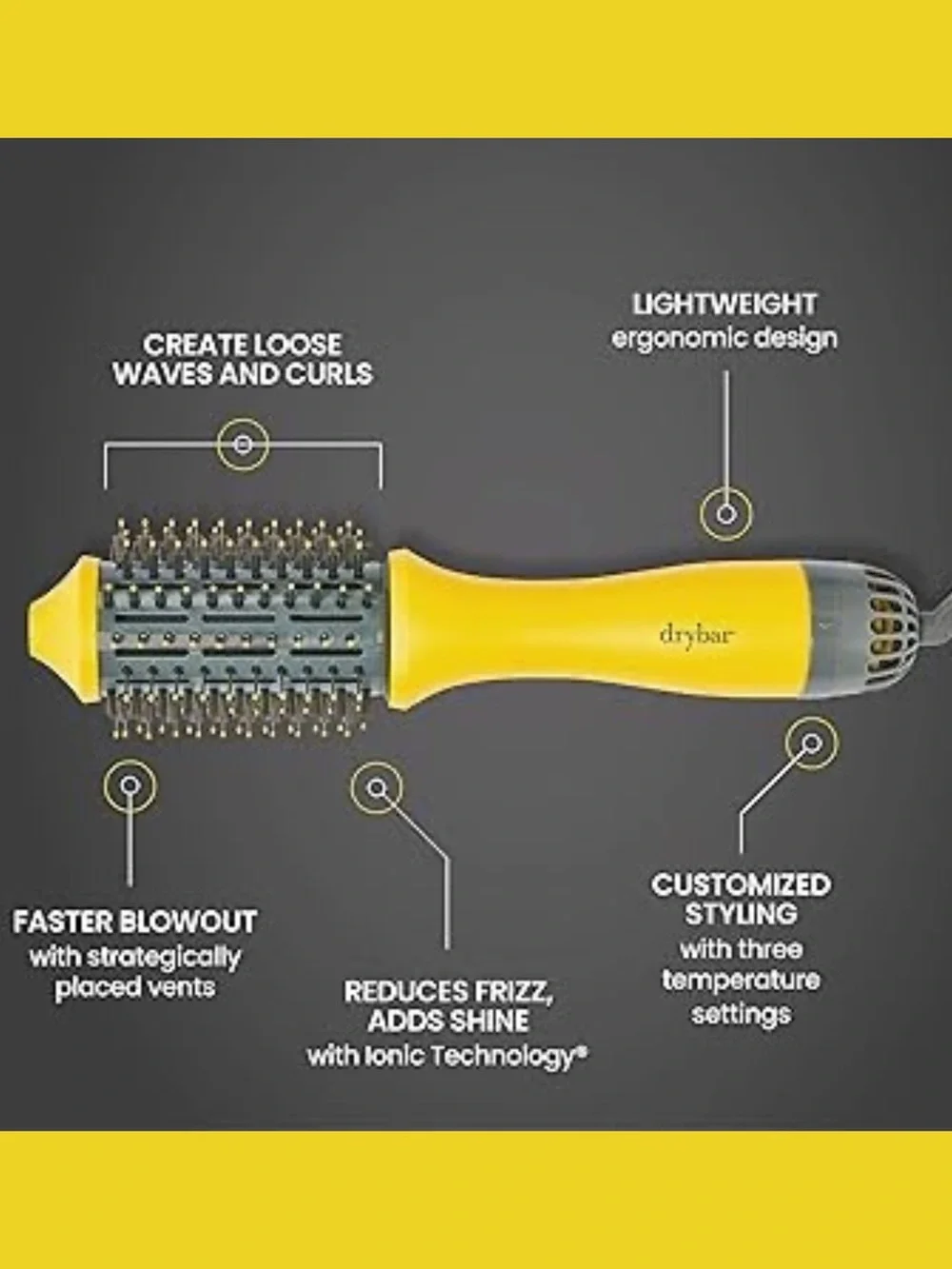 Drybar The Double Shot Oval Blow-Dryer Brush | Yellow Hot Hair Styler Tool EUC
